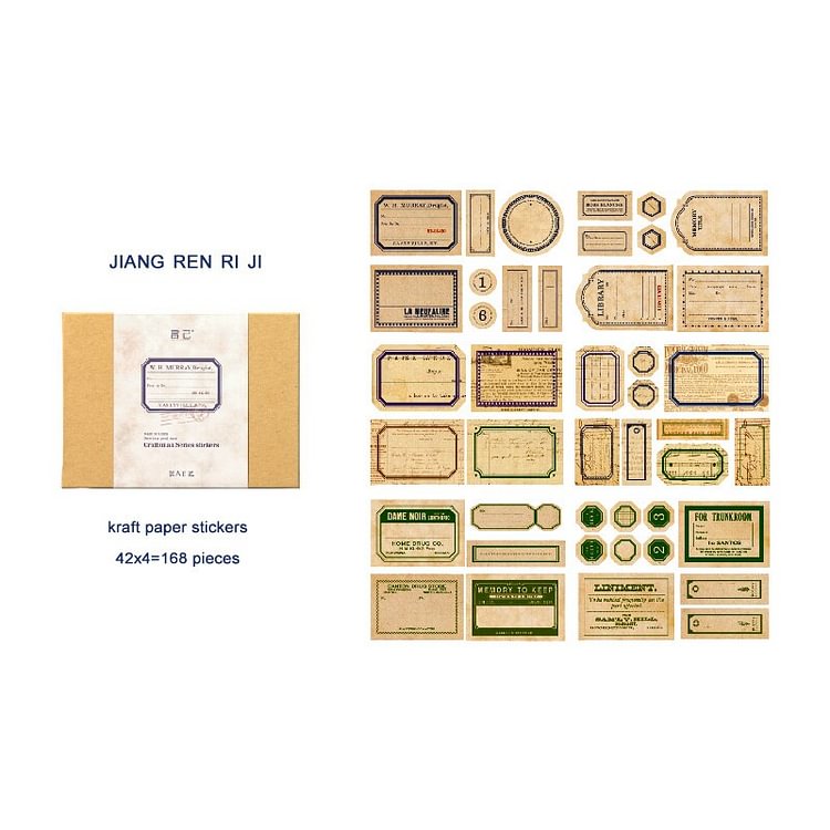 JOURNALSAY 168/208 Pcs INS Vintage Art Border Labels Boxed Stickers Creative DIY Journal Scrapbooking