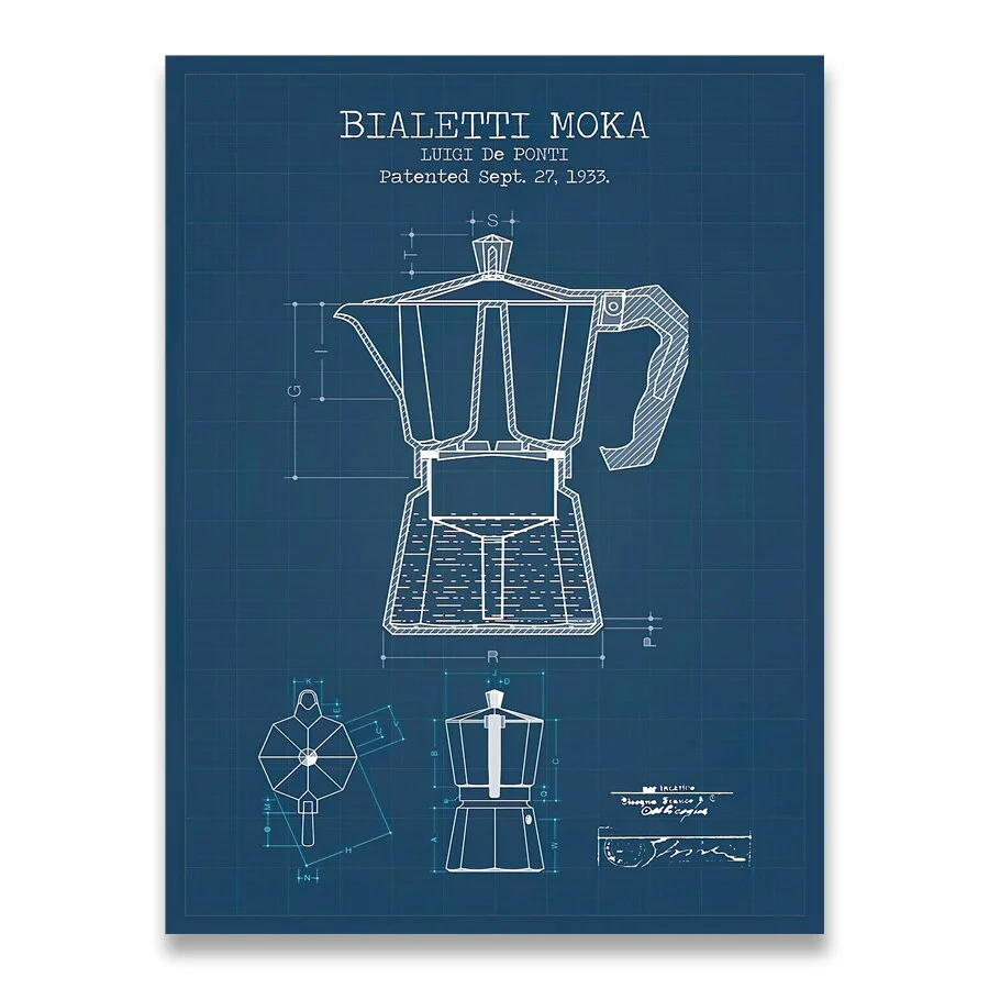 Coffee Pot Patent Posters and Prints Bialetti Moka Poster Coffee Blueprint Art Picture Canvas Painting Kitchen Wall Art Decor