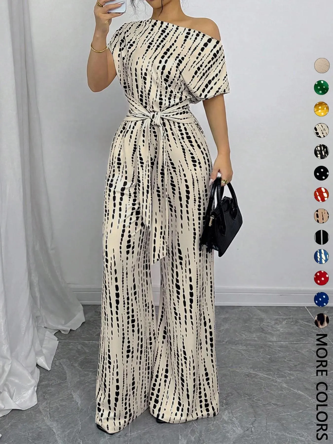 Women's All Over Print Leopard Tie Front Loose Jumpsuit, Casual Asymmetrical Neck Jumpsuit for Spring & Fall, Women's Clothes for Daily Wear Women's All Over Print Leopard Tie Front Loose Jumpsuit, Casual Asymmetrical Neck Jumpsuit for Spring & Fall, Women's Clothes for Daily Wear