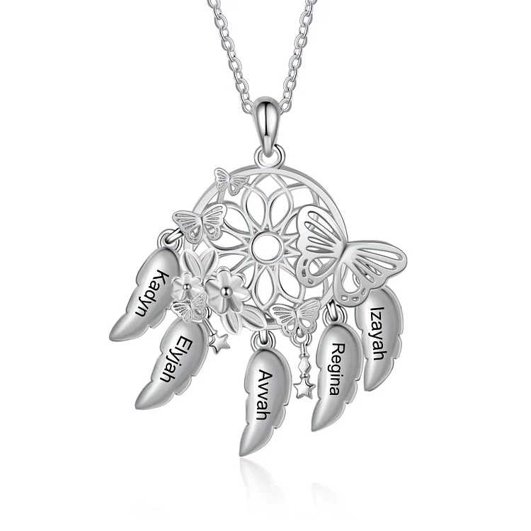 Dream Catcher Necklace Custom 5 Names 3D Butterflies Necklace for Her