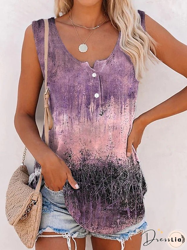 Tank Top Blue Purple Green Graphic Button Print Sleeveless Casual Weekend Basic Round Neck Regular S for Women
