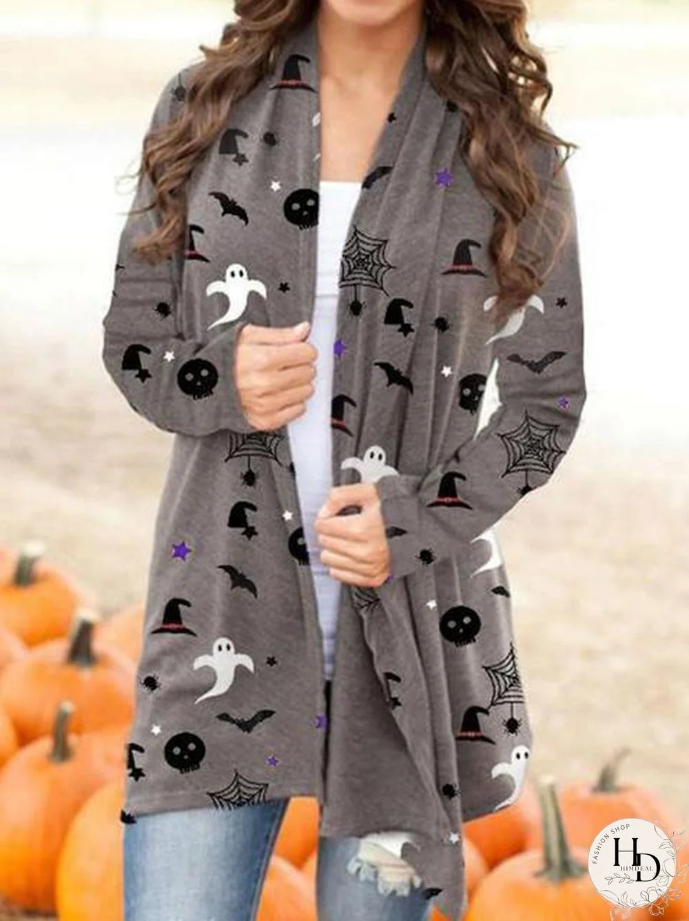 Halloween Ghost Print Cardigan