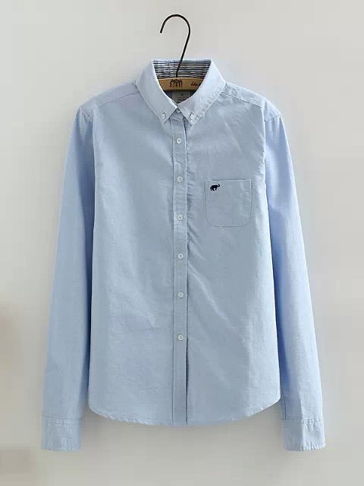 Casual Solid Color Long Sleeve Turn down Collar Blouses P1347061