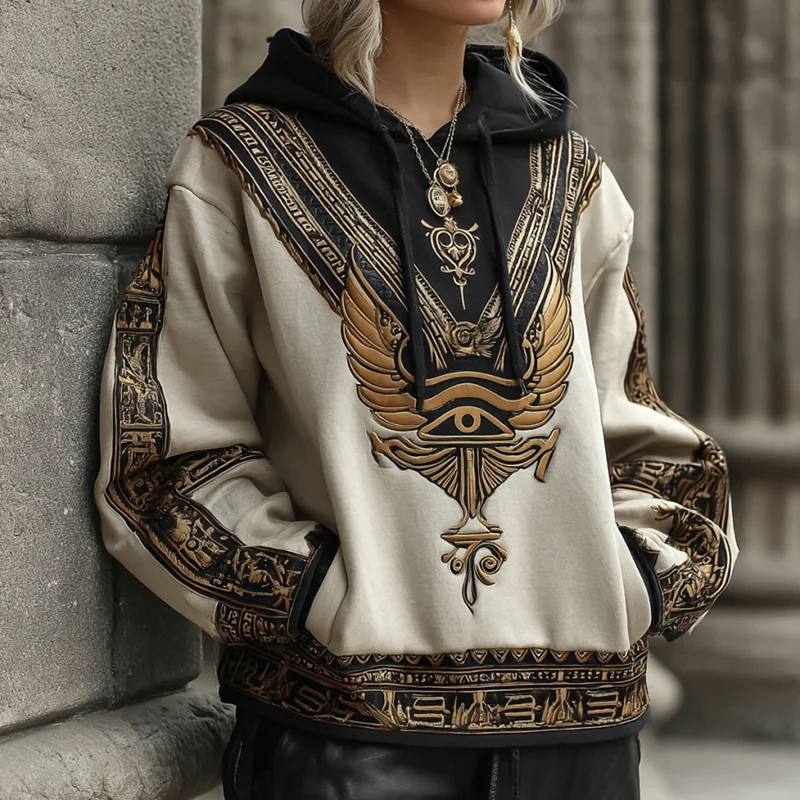 Women's Vintage Tribal Egyptian Eye Of Horus Symbol Cozy Hoodie