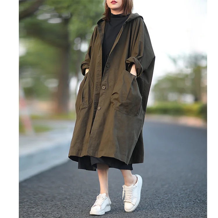 Classic Hooded Long Sleeve Windbreaker Coat