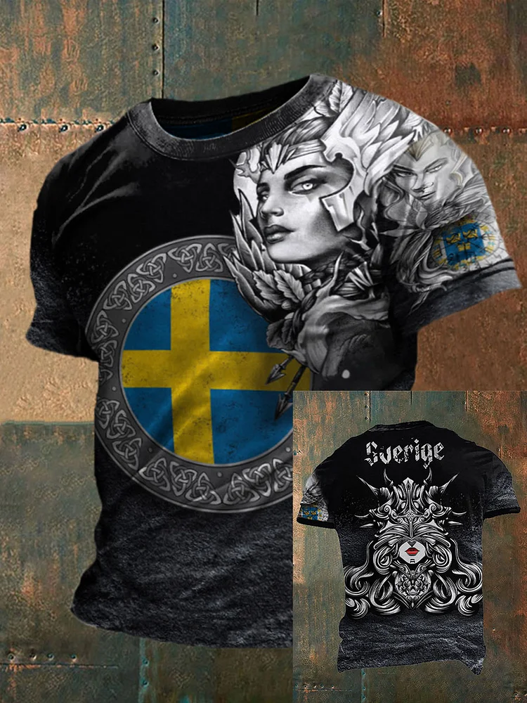 Herren Sweden Viking Style Bedrucktes T-Shirt