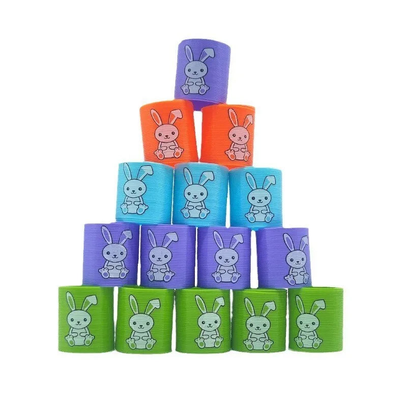 12 Pieces Cute 3. 5cm Children’s Colorful Spring Coil Little White Rabbit Rainbow Elastic Force Circle Toy