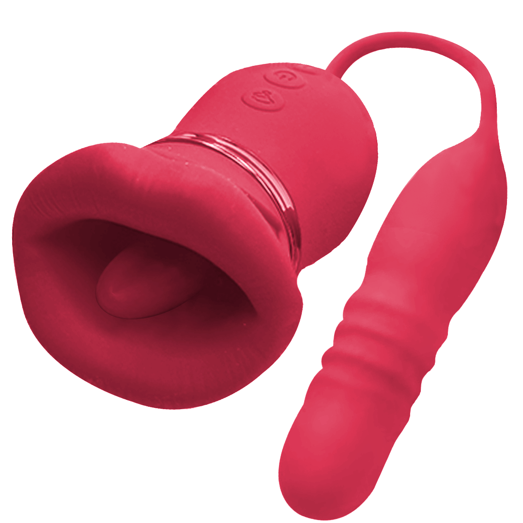 Kissel &ndash; 5-in-1 Big-Mouth Licking Vibrator with Wide-Area Tongue & Deep Thrusting G-Spot Rod By Rose Toy