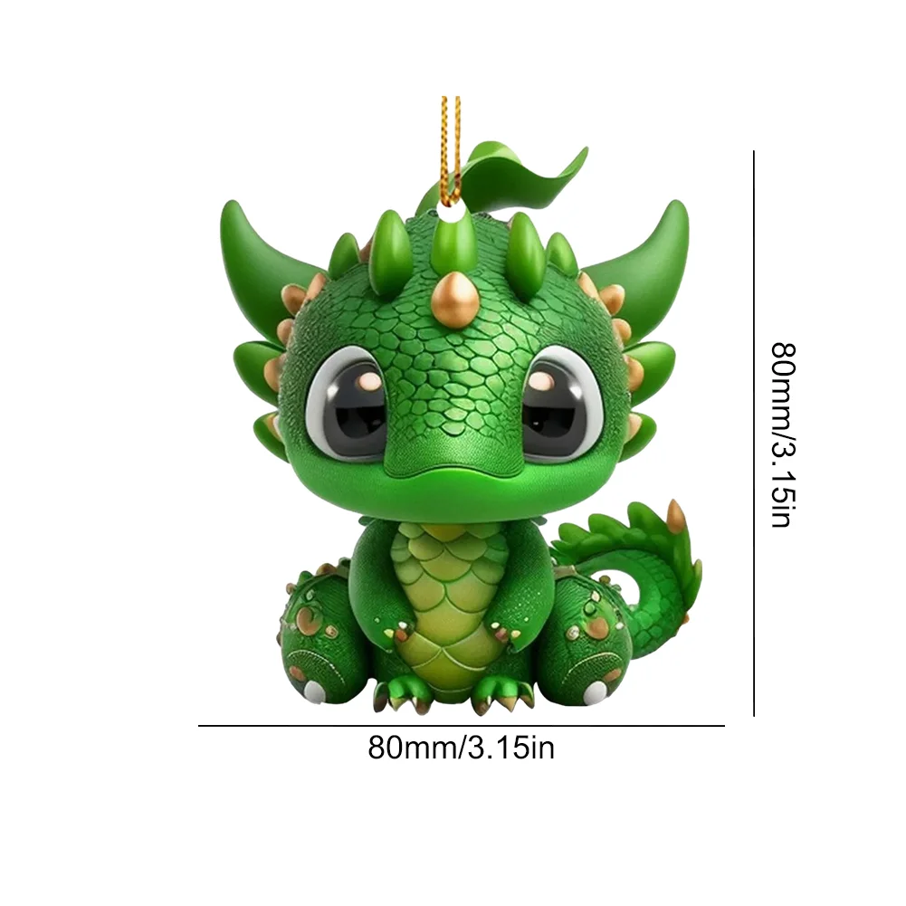 2 PCS Acrylic Cute Green Dragon 2D Flat Dinosaur Christmas Tree Car Decoration