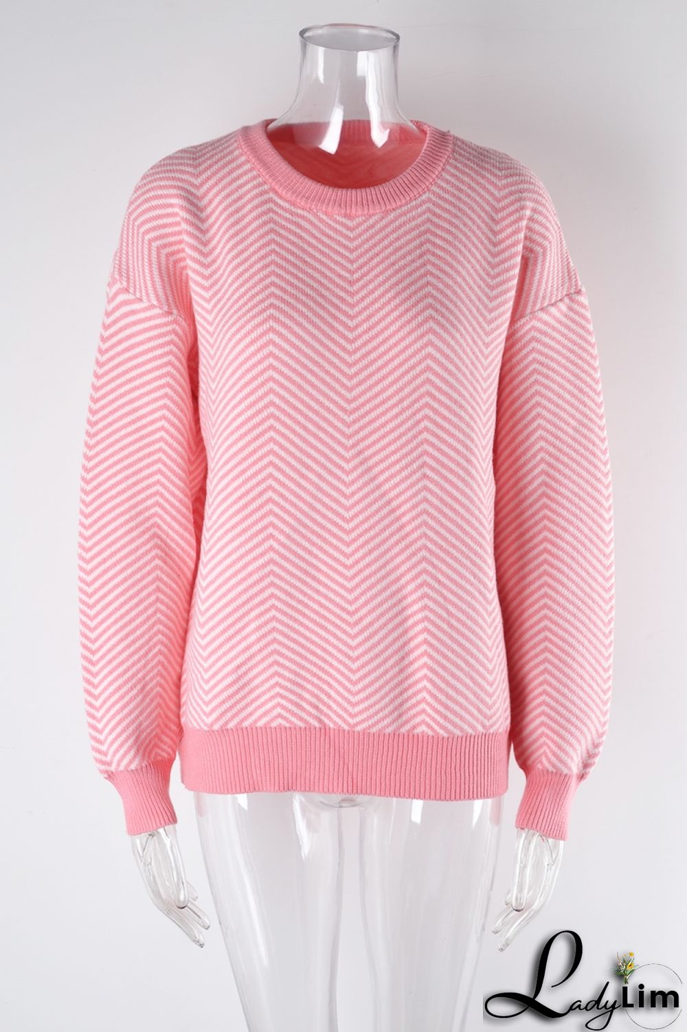 WomenBasic Round Neck Long Sleeve Striped Sweater