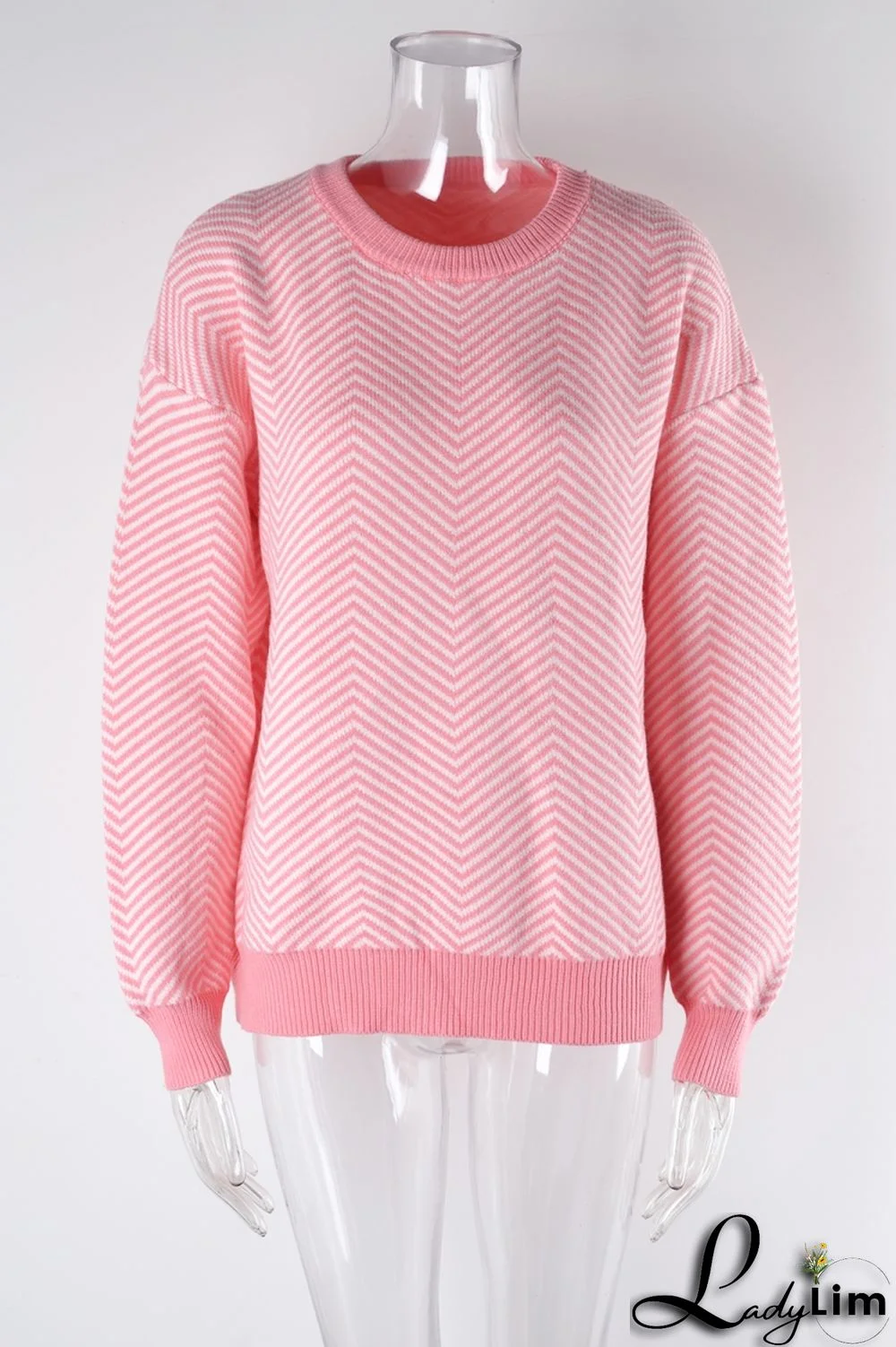 WomenBasic Round Neck Long Sleeve Striped Sweater