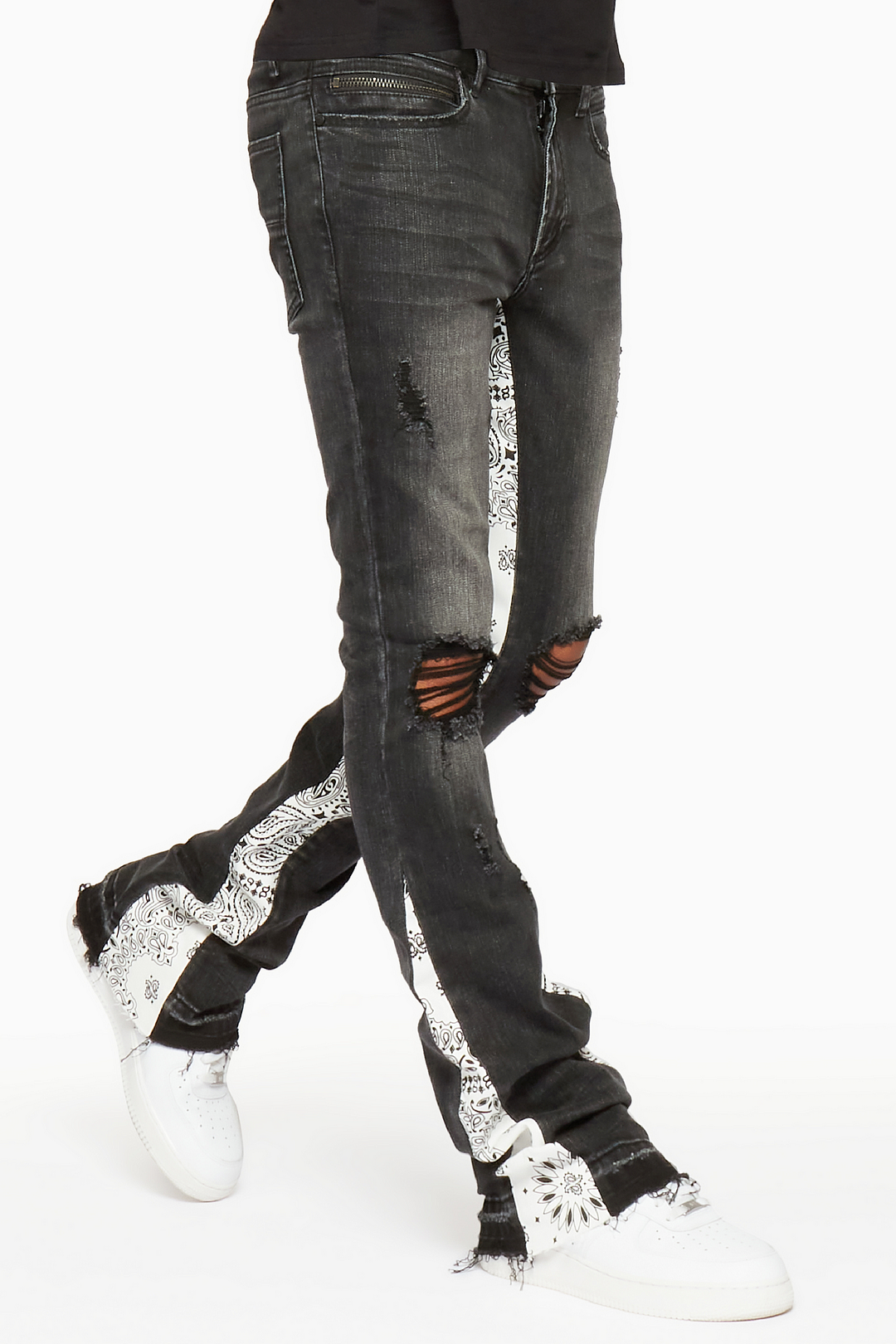 Wiz Dark Grey/White Stacked Flare Jean