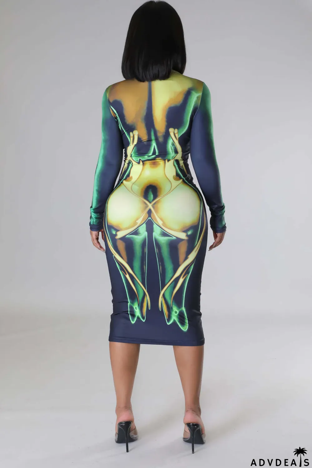 Women's Spring Sexy Print Round Neck Long Sleeve Casual Dress For Women