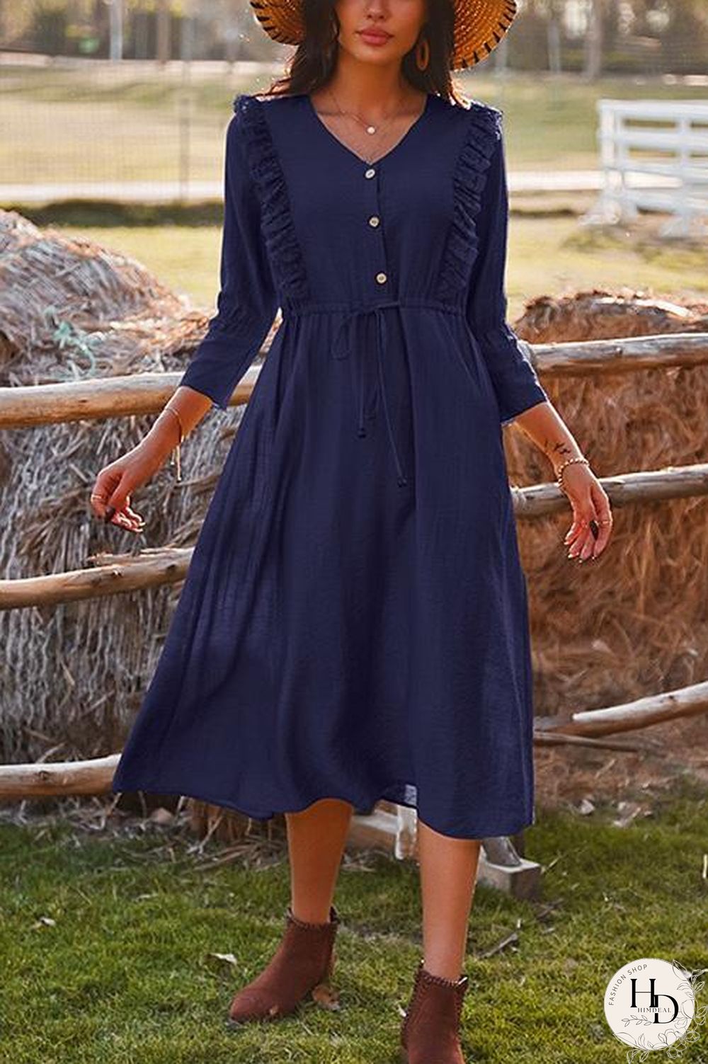 Bohemia Drawstring Waist Ruffle Holiday Dress