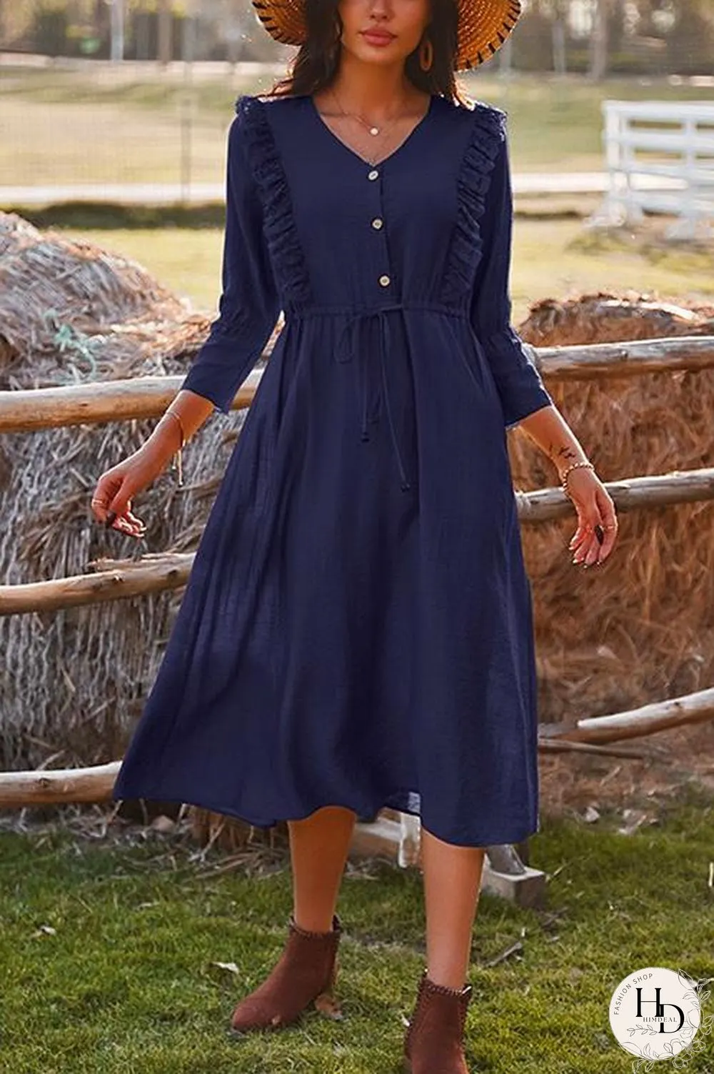 Bohemia Drawstring Waist Ruffle Holiday Dress