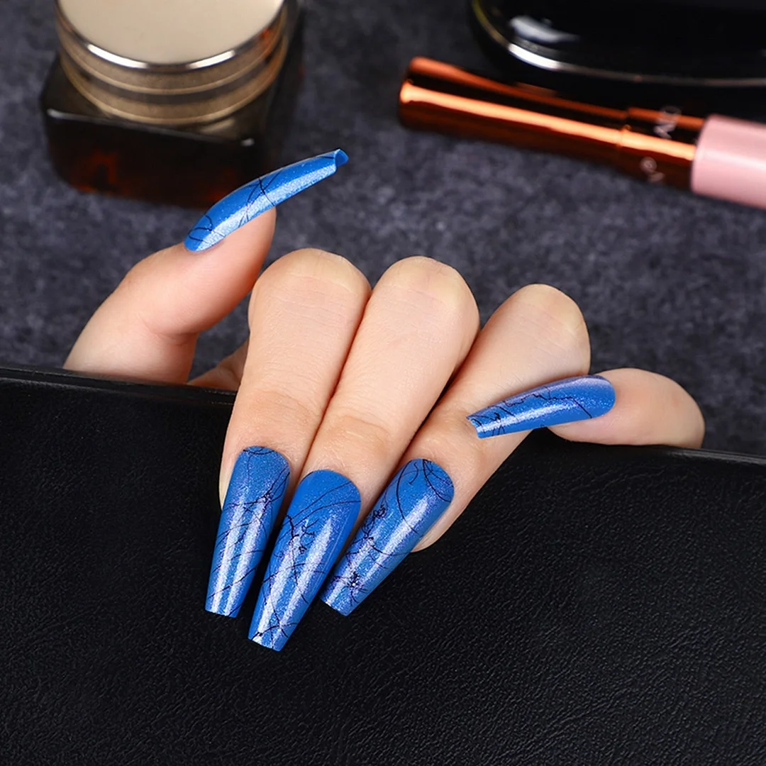 24Pcs Long Colorful Detachable Coffin False Nails Artificial Ballerina Fake Nails Press On Nail Tips Decor Acrylic Fingernail-Nail Inspo
