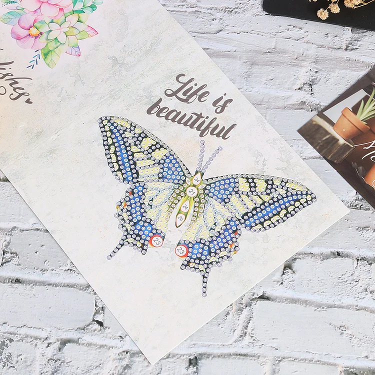 1/4/6/12Pcs 5D DIY Diamond Painting Greeting Card Special-shaped Butterfly  Festival Card Happy Birthday Postcards Craft Gift