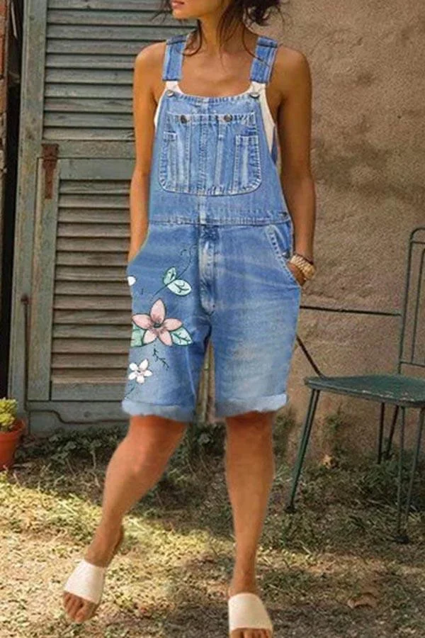 Embroidered Washed Jean Overall