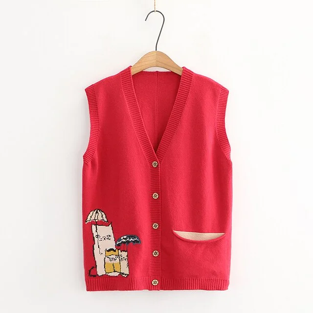 Korean Fashion Cartoon Embroidery Knitted Vest BE071