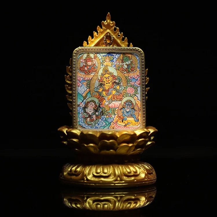 Thangka Buddha Hand-Painted Five Directions Wealth Gods Square Thangka Necklace