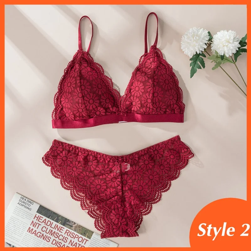 Women Lace Bra Sets Seamless Underwear Backless Vest Adjusted-straps Lingerie Floral Soft Comfortable Underwear Set