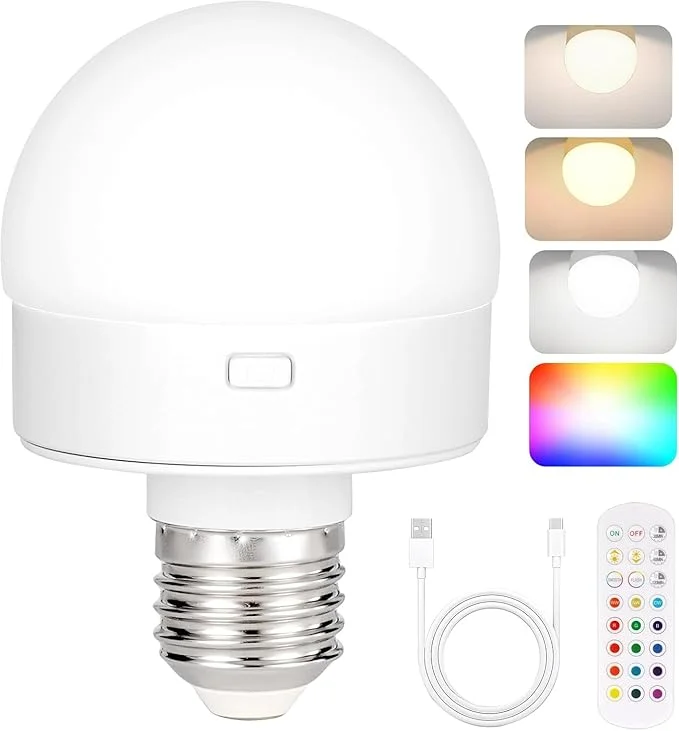 Rechargeable Light Bulbs with Remote Control – Wireless & RGB Multi-Color Lighting 