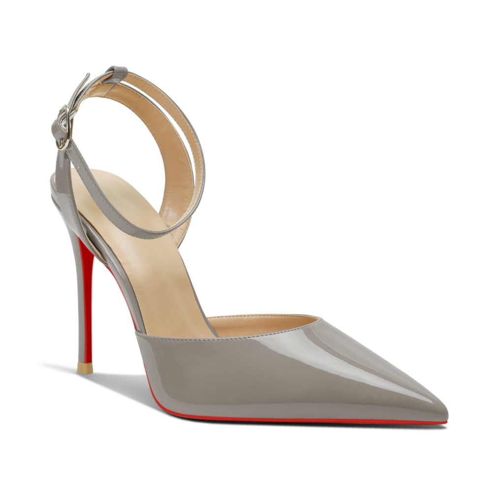 100mm Women's Slingback Ankle Buckle Pointed Toe Red Bottom Wedding Party High Heels-MERUMOTE