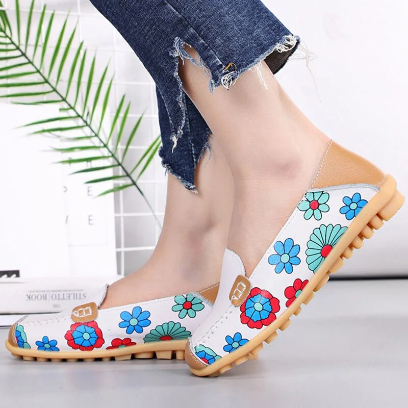 Fashion Women's Loafers Flower Printed Flat Shoes Sweet Slip On Casual Woman Flats Leisure Walking Ladies Shoes Chaussure 2021