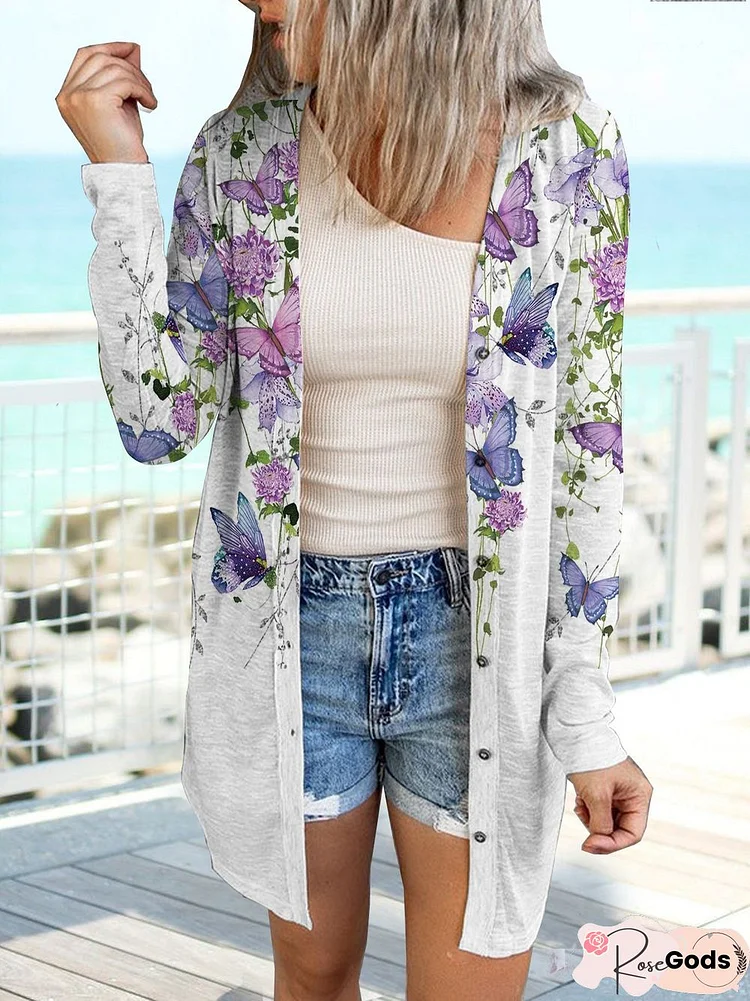 Butterfly Leaf Loose Button Cardigan Topper Plus Size