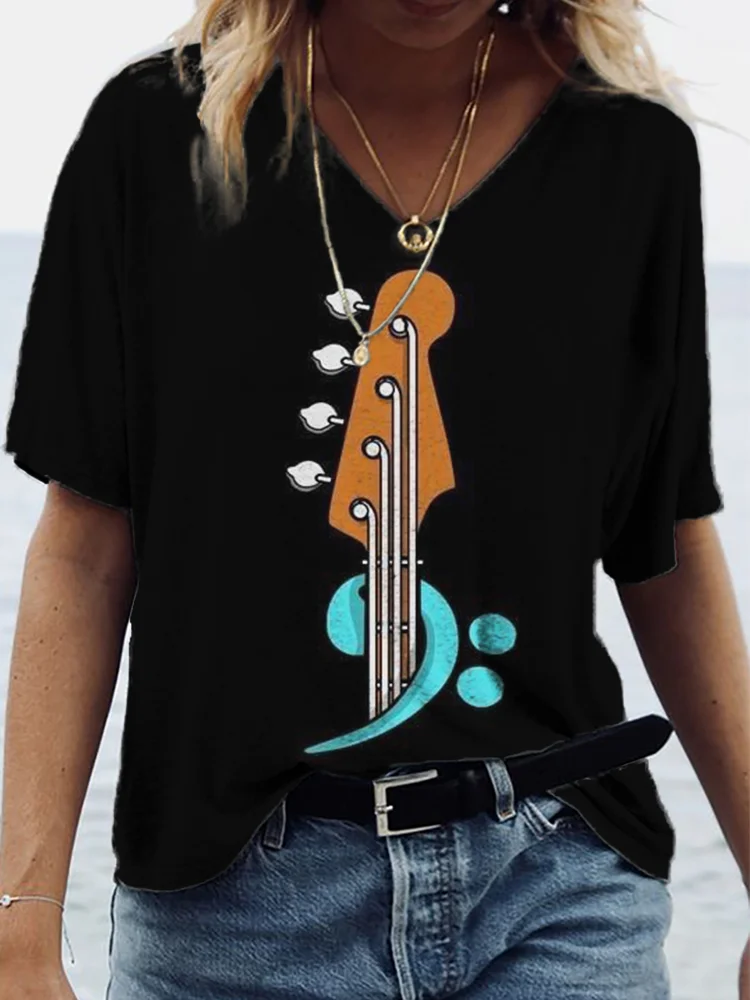 Bass Clef Guitar V Neck Comfy T Shirt