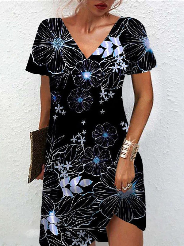 Women Long Sleeve V-neck Graphic Floral Printed Top