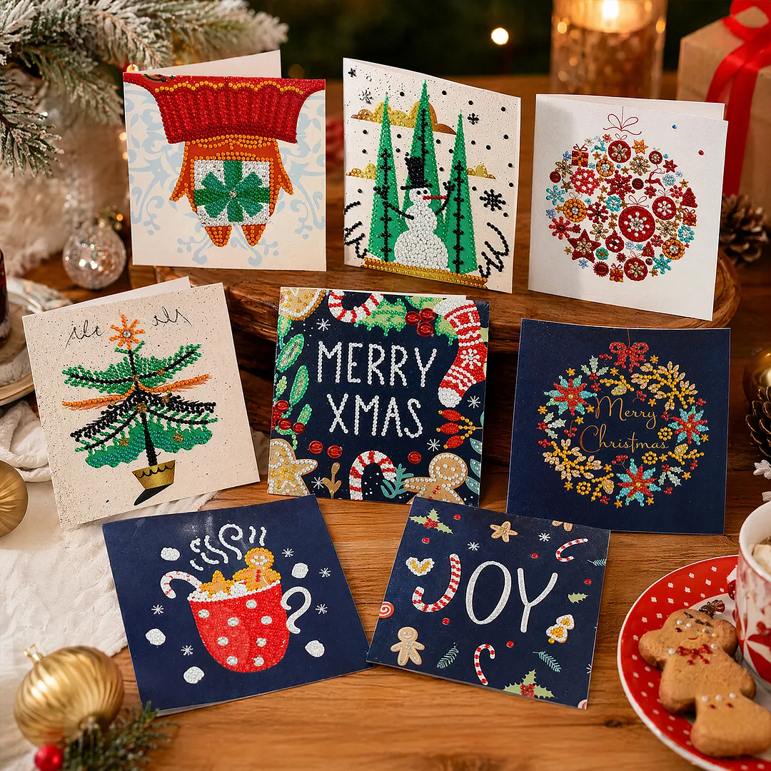 8PCS Christmas Letters DIY Diamond Painting Greeting Card Kits with Envelopes Diamond Art Greeting Cards Diamond Art Cards Kits for Adults DIY Crafts Family Friend Gifts