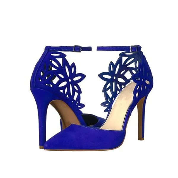 Custom Made Blue Laser Cut Ankle Strap Pumps Heels |FSJ Shoes