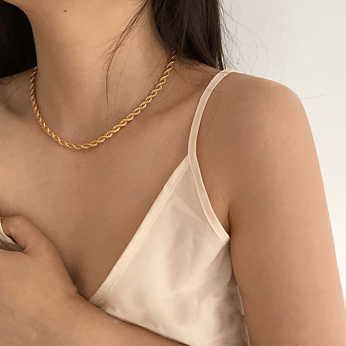 Layered Gold Twist Rope Necklace