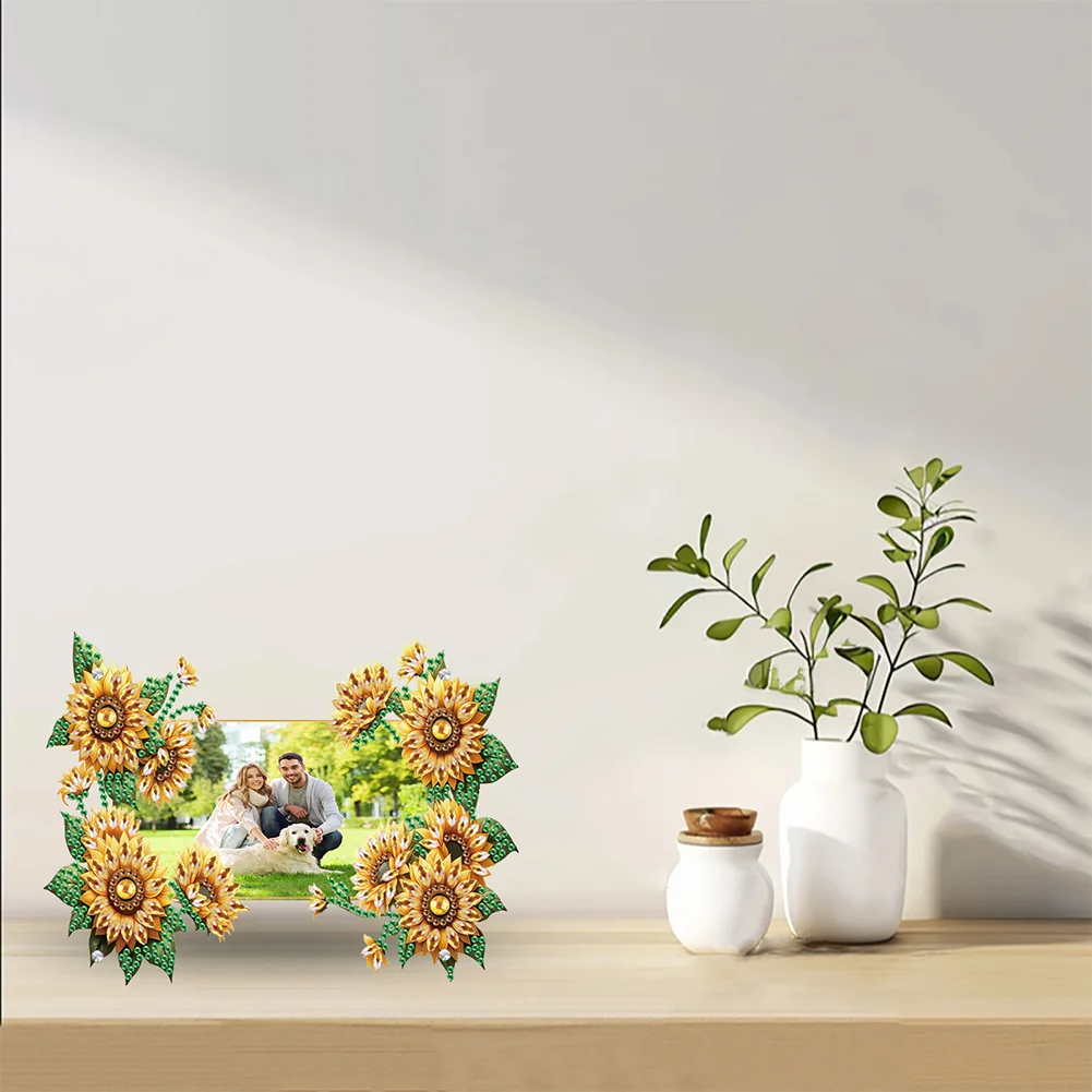 5D DIY Sunflower Acrylic Special Shape Rhinestone Tabletop Photo Frame Kit