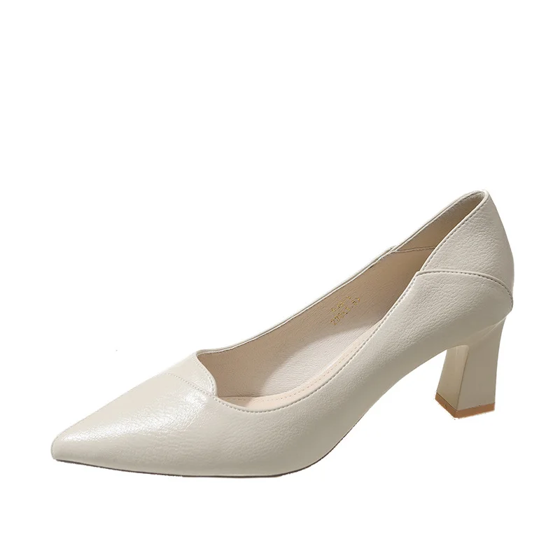 Tanguoant Tanguoant High Heels Women 2024 Spring And Autumn New Korean Version Fashion Shallow Thick Heel A High Heel Single Women