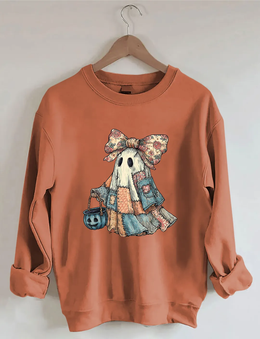 Retro Halloween Blue Denim Ghost Sweatshirt
