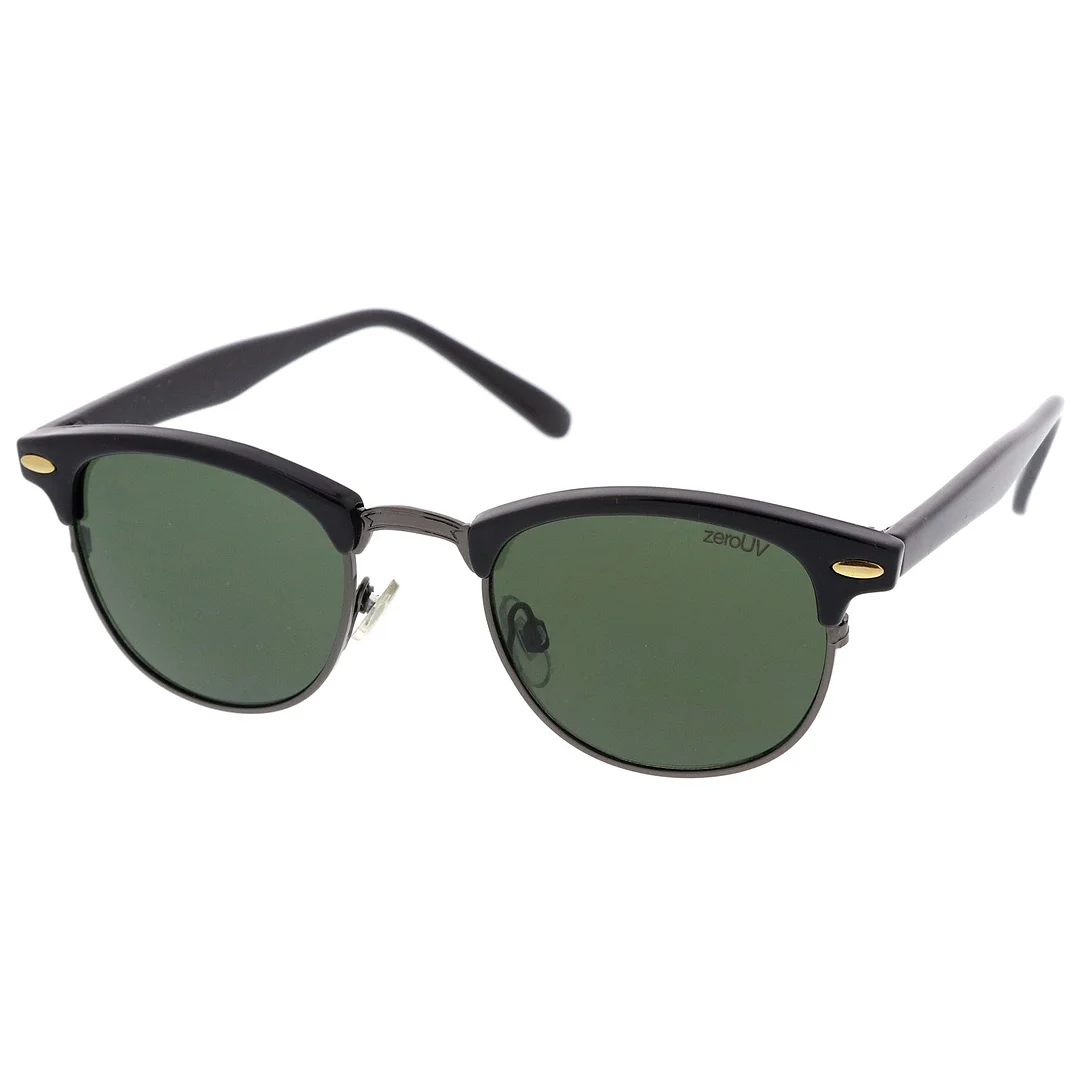 Classic Horn Rimmed Neutral Colored Lens Semi-Rimless glasses 49mm