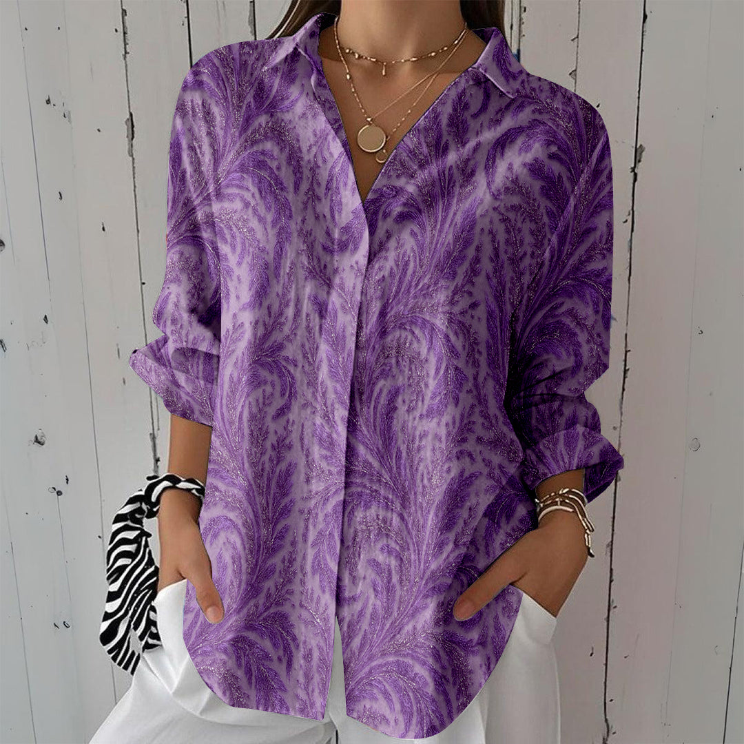 Women Long Sleeve V-neck Graphic Floral Printed Top
