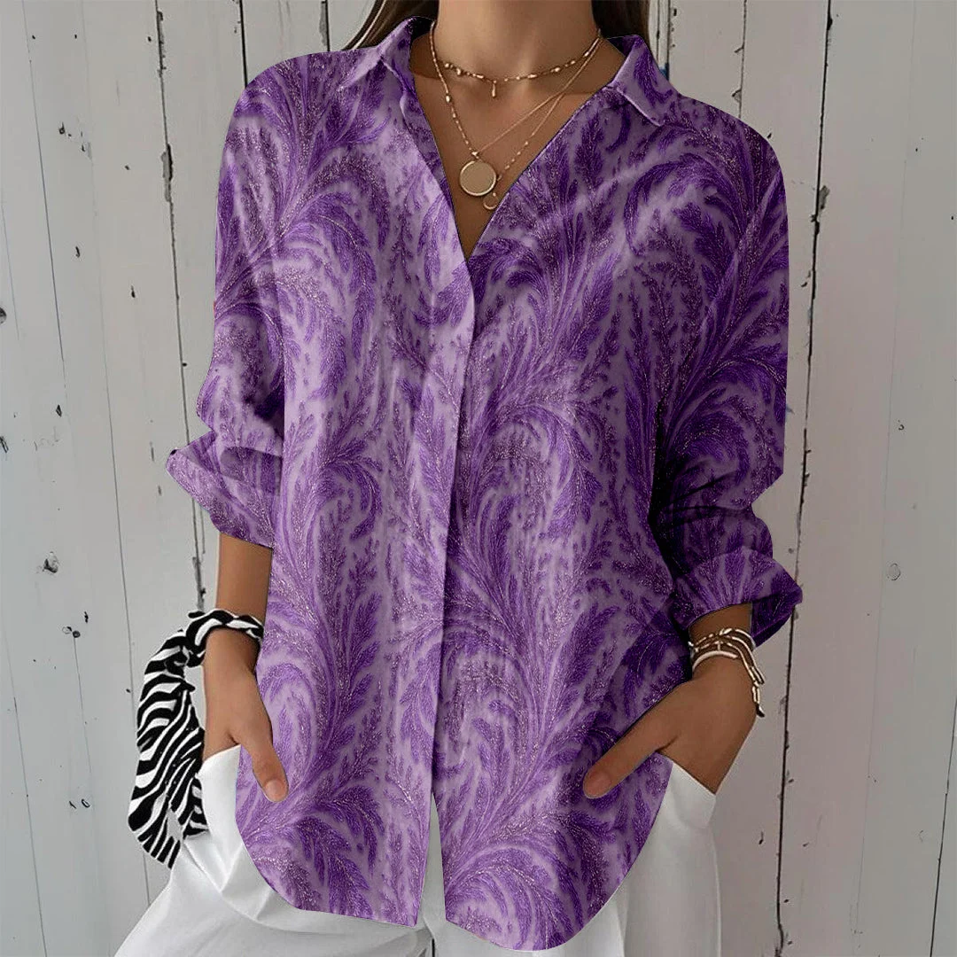Style & Comfort for Mature Women Women Texture, Purple DZCL0394 3/4 Sleeve Shirt Collar Printed Button Tops