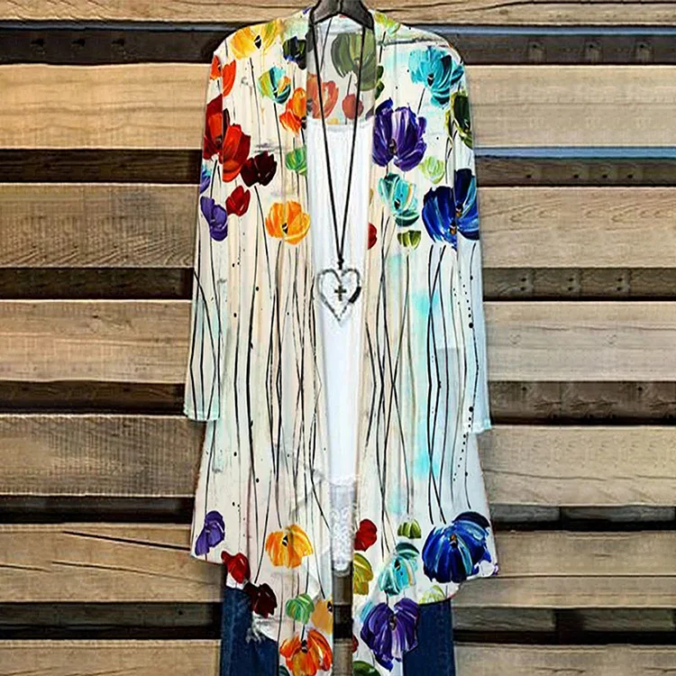 VChics Spring Summer Oil Painting Flower Kimono