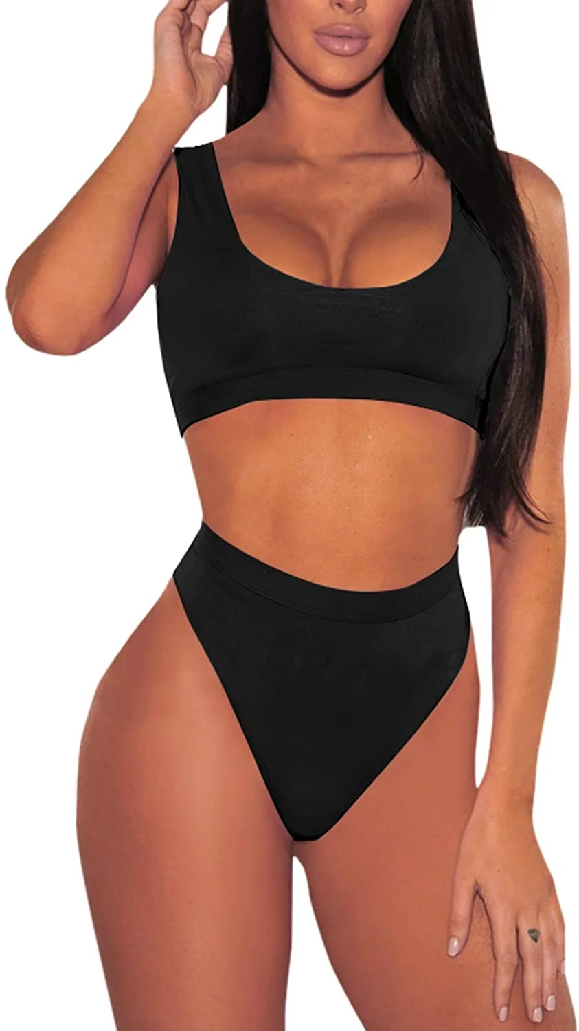 Womens Tank Crop Top High Waisted Cheeky Two Piece Bikini Sets Swimsuits