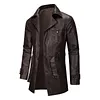 Men's Vintage Distressed Brown Faux Leather Trench Coat &ndash; Mid-Length Belted Biker Jacket with Lapel Collar by Inlyline