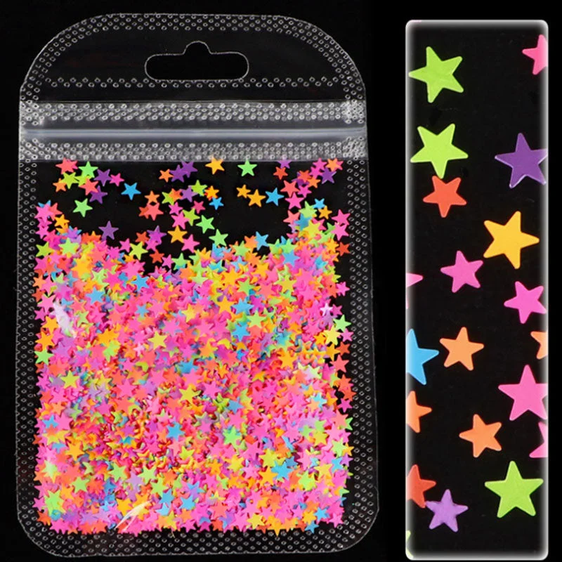 Fluorescent Star Sequin 3mm/4MM Neon Nail Glitter 3D Mixed Color Nail Art Accessories Gel Polish Nail Art Decoration Accessories