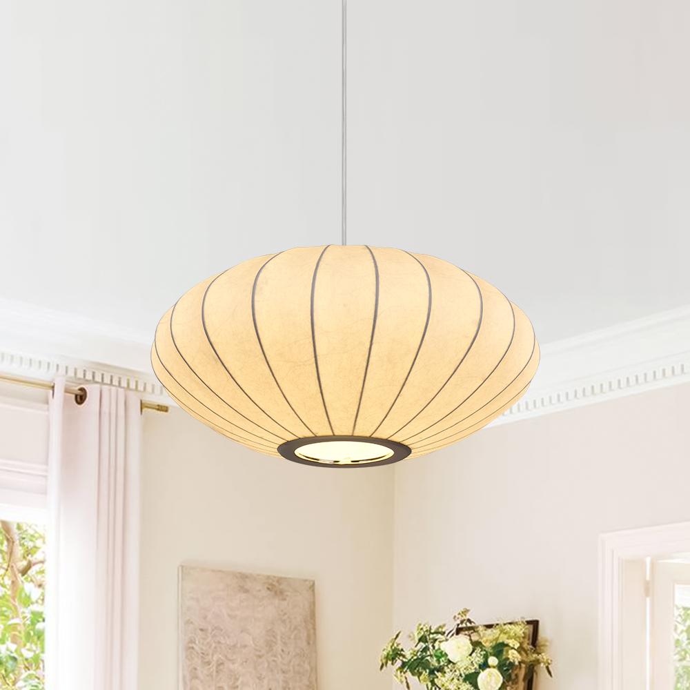 Single White Fabric Pendant Light
