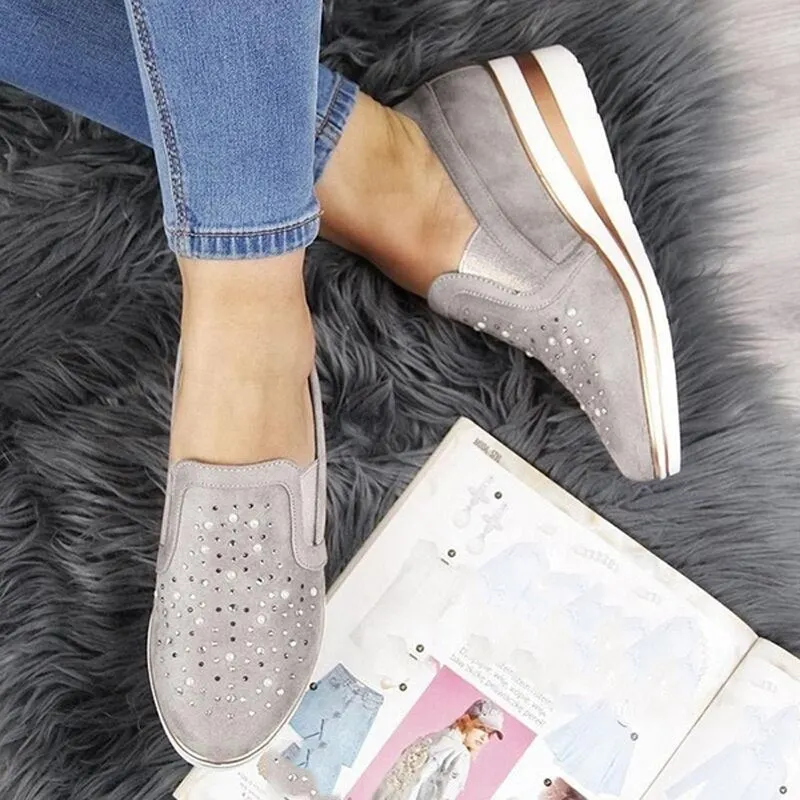 Autumn Women Flat Bling Sneakers Casual Vulcanized Shoes Female Lace Up Ladies Platform Comfort Crystal Loafers Fashion Shoes