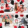Birthday Decorations, Happy Birthday Banner with Birthday Balloons, Honeycomb Balls, Hanging Swirls, Circle Dots Garland, Happy Birthday Party Decorations for Women Men Boys Girls (Red & Black)