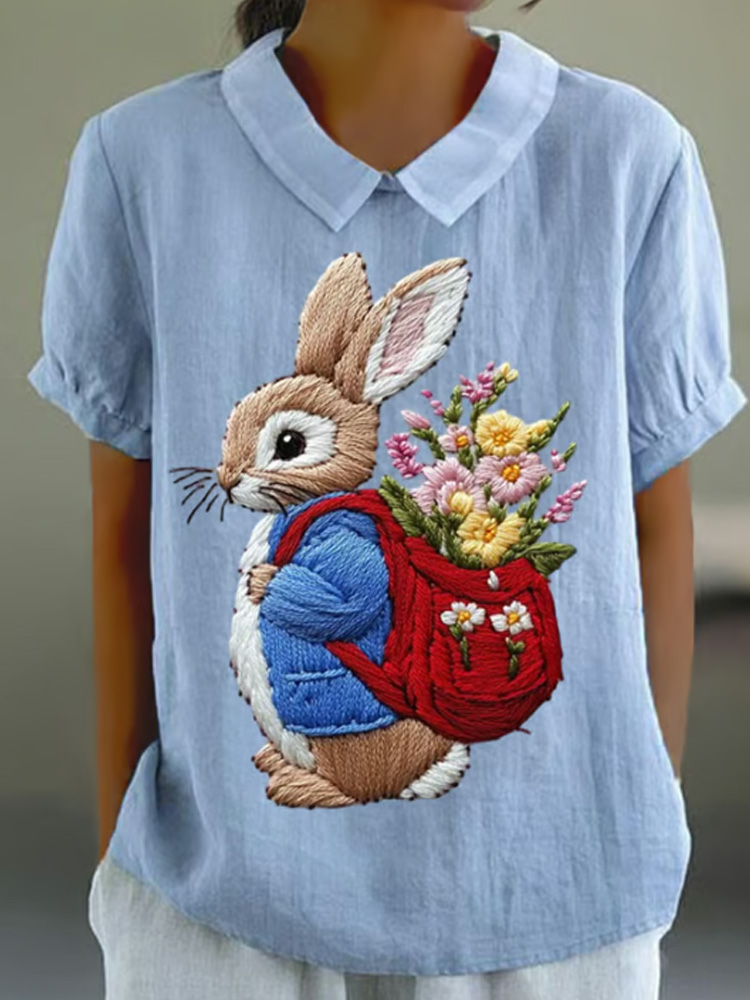Comstylish Women's Easter Bunny Cotton And Linen Shirt