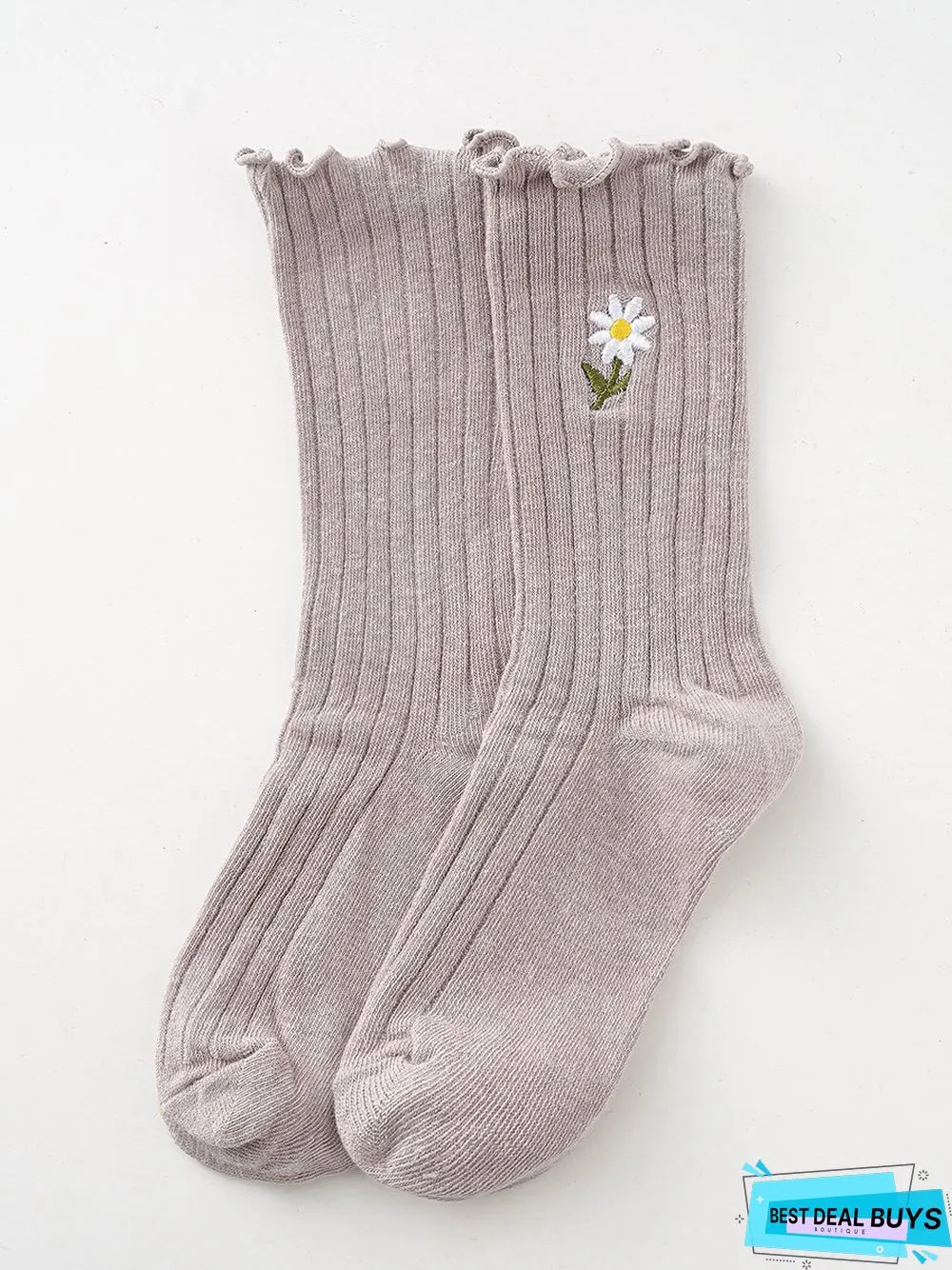 Casual Floral Embroidered Cotton Socks Daily Commuting Outdoor Accessories