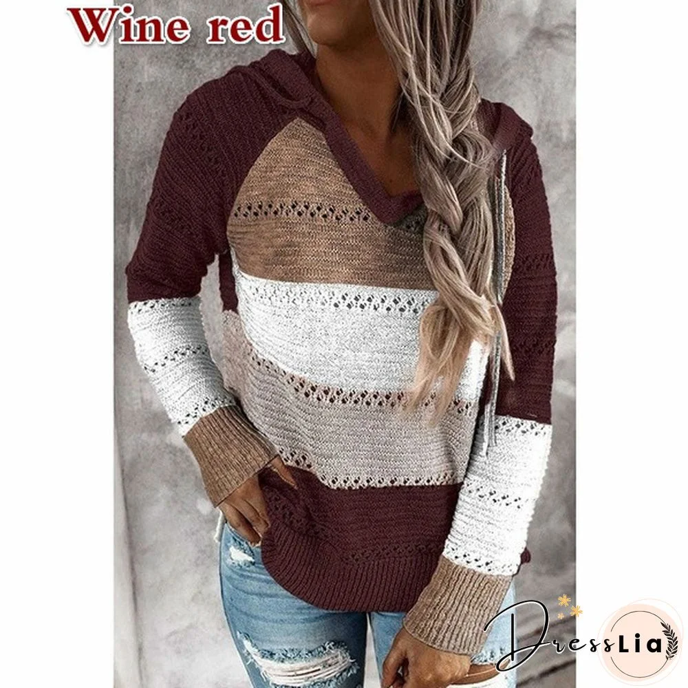 New Comfy Stylish Stitching Color Hoodies For Women Long Sleeve New Casual Clothing Style Casual Tops For Women Women's Casual Spring Fall Sweaters 7 Colors
